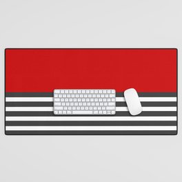 Half Striped Gray - Solid Red Desk Mat