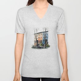 Brooklyn houses - Watercolor V Neck T Shirt