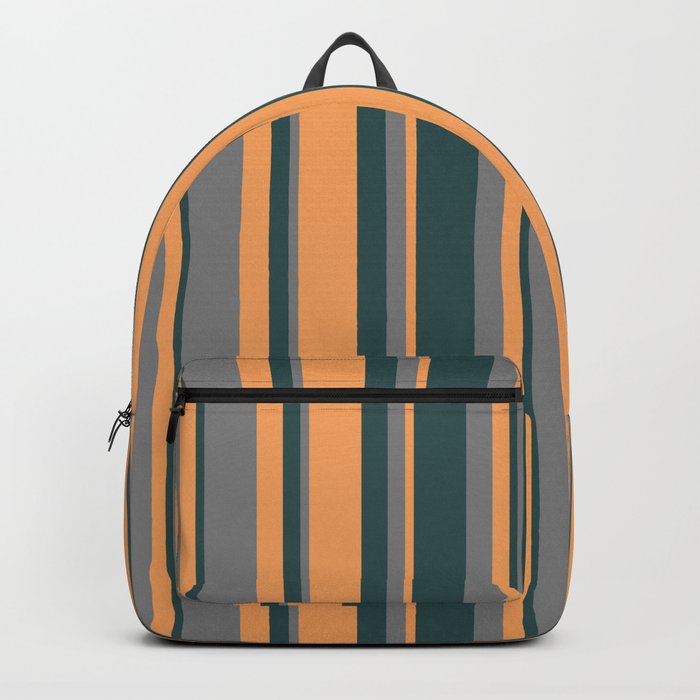 Grey, Dark Slate Gray & Brown Colored Lined/Striped Pattern Backpack