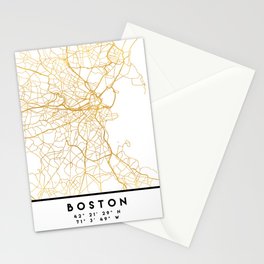 BOSTON MASSACHUSETTS CITY STREET MAP ART Stationery Card