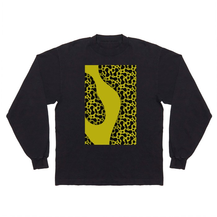 Black & Yellow Color Liquid Wavy Design Long Sleeve T Shirt