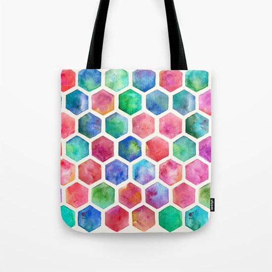 Hand Painted Watercolor Honeycomb Pattern Tote Bag