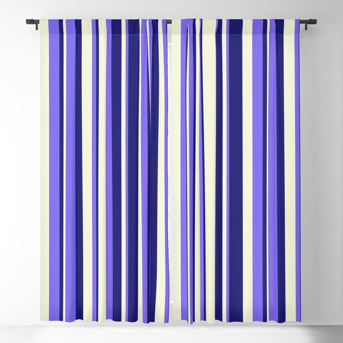 Beige, Medium Slate Blue & Midnight Blue Colored Lined Pattern Blackout Curtain