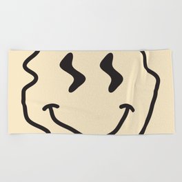 Wonky Smiley Face - Black and Cream Beach Towel