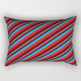 [ Thumbnail: Deep Sky Blue, Red & Dark Red Colored Lines Pattern Rectangular Pillow ]