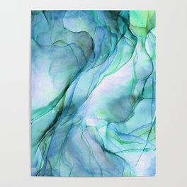 Aqua Turquoise Teal Abstract Ink Painting Poster
