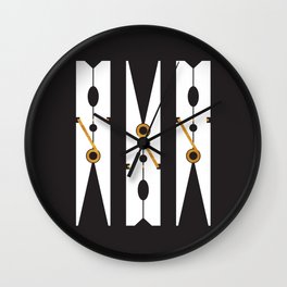 Laundry Clothespins - Gold, Black and White Wall Clock