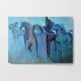 Celestial Guidance: Woman and Horses Metal Print | Mixed Media, Horse, Expressionism, Horses, Celestial, Goddess, Animal, Sculpture, Spirit Guide, Dreams 