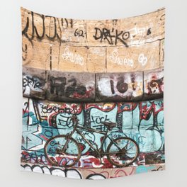 Graffiti and Abandoned Bike Under the Stone Arch Bridge Wall Tapestry