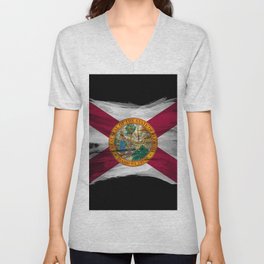 Florida state flag brush stroke, Florida flag background V Neck T Shirt