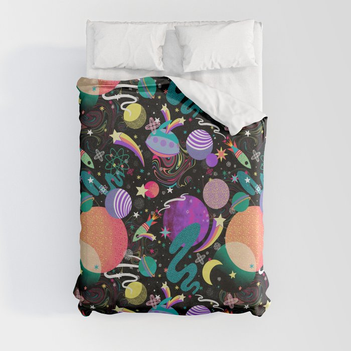 Are We There Yet Space Theme Colorful Galaxy Pop-Art Kids Pattern Duvet Cover