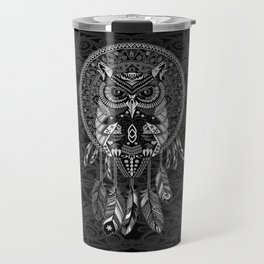 White Owl Dreamcatcher Aztec Pattern Travel Mug