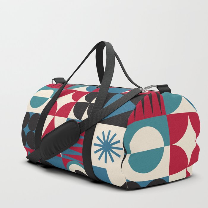 Funky neo geometry pattern vintage design with vibrant colors and simple shapes Duffle Bag