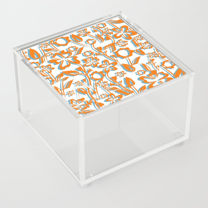 Arol - Floral Minimalsitic Colorful Flower Art Design Pattern in Orange and Blue Acrylic Box