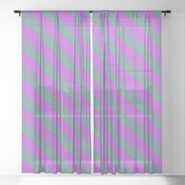 [ Thumbnail: Sea Green and Orchid Colored Lines Pattern Sheer Curtain ]