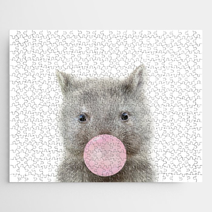 Baby Wombat Blowing Bubble Gum, Print by Zouzounio Art Jigsaw Puzzle