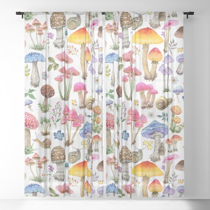 Watercolor Mushroom #2 Sheer Curtain