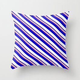 [ Thumbnail: Light Coral, Blue, and Mint Cream Colored Striped Pattern Throw Pillow ]