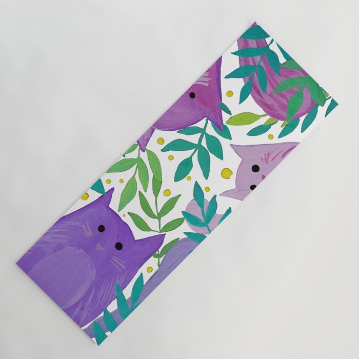 Cats and branches - purple and green Yoga Mat