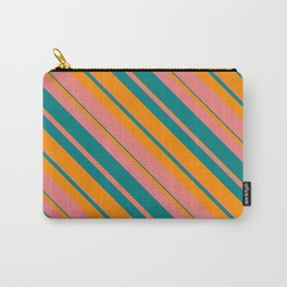 [ Thumbnail: Light Coral, Teal & Dark Orange Colored Striped Pattern Carry-All Pouch ]