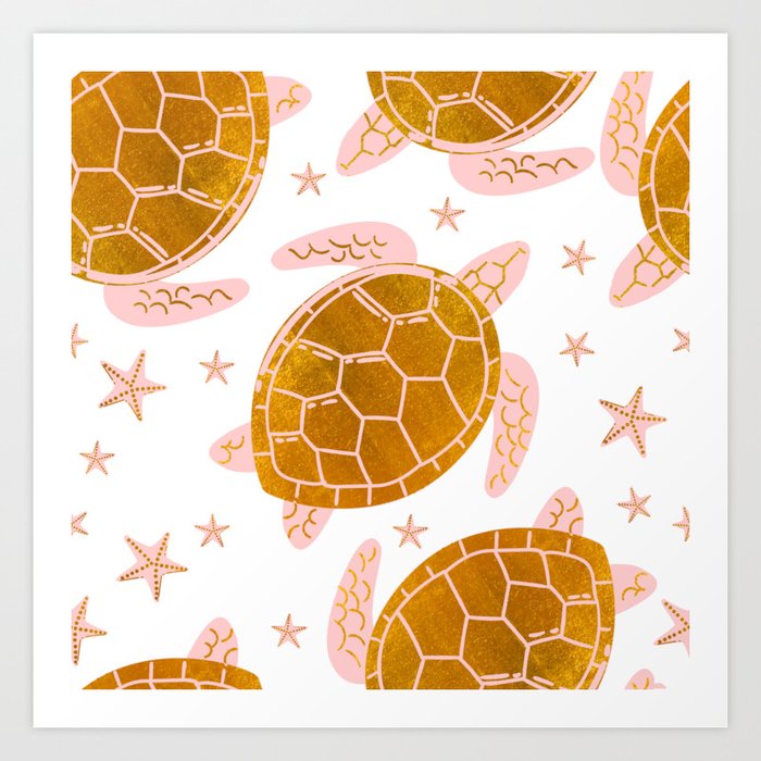Sea Turtles in Pink and Gold Art Print