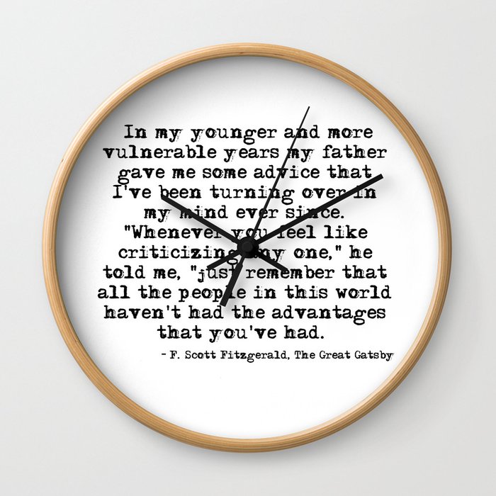 In my younger and more vulnerable years - F Scott Fitzgerald Wall Clock