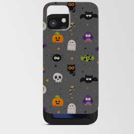 Halloween Seamless Pattern with Funny Spooky on Gray Background iPhone Card Case