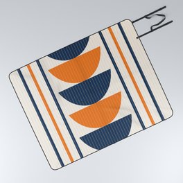 Abstract Shapes 76 in Orange and Navy Blue (Moon Phase Geometric Abstraction) Picnic Blanket