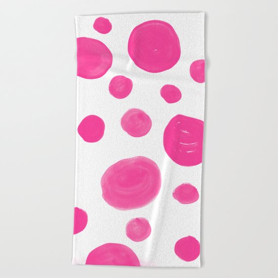 Pink handdrawn dots - Polkadot pattern on white on #Society6 Beach Towel