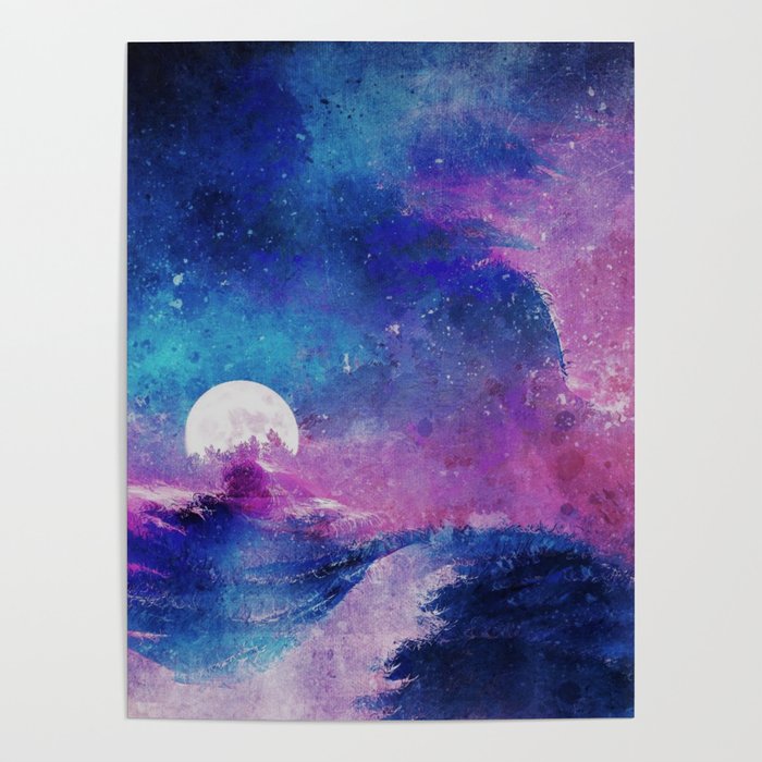 Moon and Waves Poster