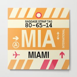 MIA Miami • Airport Code and Vintage Baggage Tag Design Metal Print