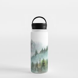 Watercolor Pine Forest Mountains in the Fog Water Bottle