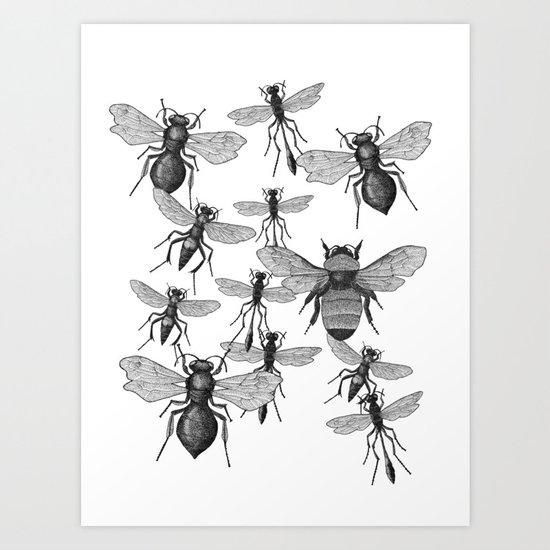 Bees and wasp Flying Art Print