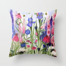 Colorful Garden Flower Acrylic Painting Throw Pillow