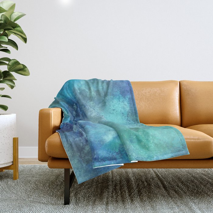 Abstract navy blue teal turquoise watercolor pattern Throw Blanket