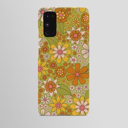 1960s, 1970s Retro Floral in Green, Pink & Orange - Flower Power Android Case