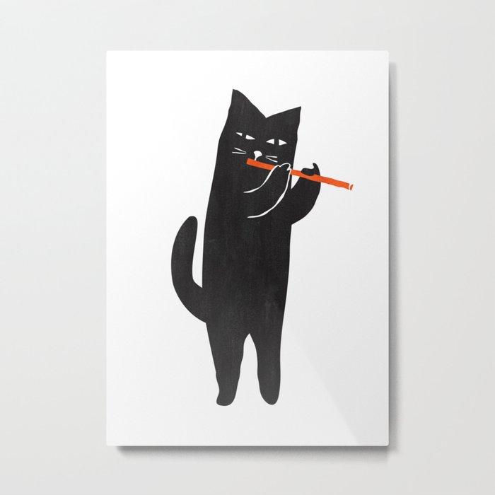 Black cat with flute Metal Print