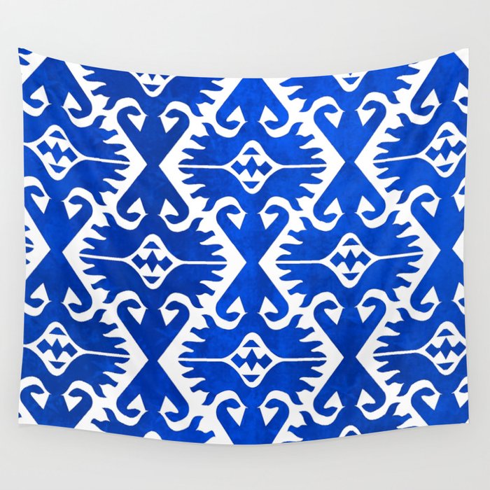 Blue Ikat Pattern Wall Tapestry