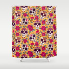 Skull and Flowers. Seamless Background. Mexican day of the dead. Freehand drawing Shower Curtain