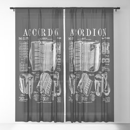 Accordion Player Accordionist Instrument Vintage Patent Sheer Curtain