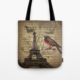 I love Paris Shabby chic Robin French Scripts Jubilee Crown Vintage Paris Eiffel Tower Tote Bag