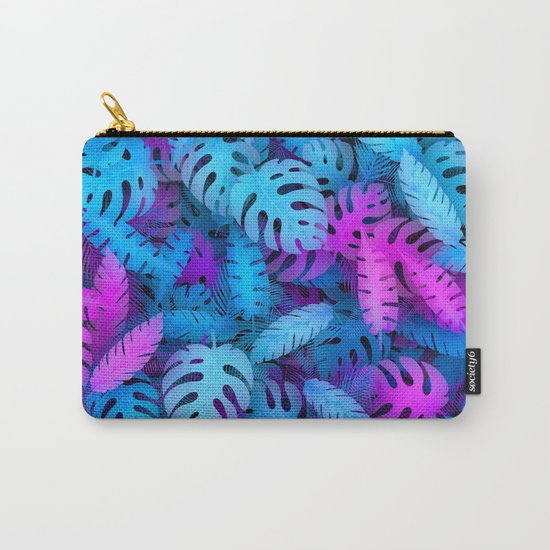 Blue pink tropical leaves Carry-All Pouch