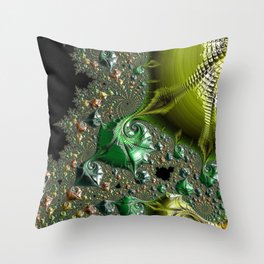 Green Gold Fractal Design Like Sea Shell Throw Pillow
