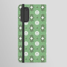 Retro happy smiley blooms pattern  # green tropical Android Wallet Case