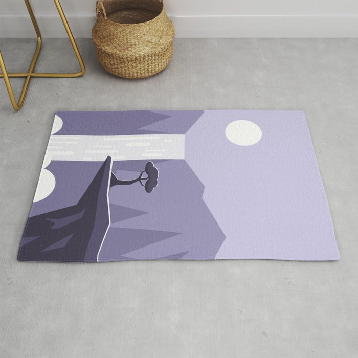 Minimalistic Waterfall And Mountain Graphic Very Peri Color Rug