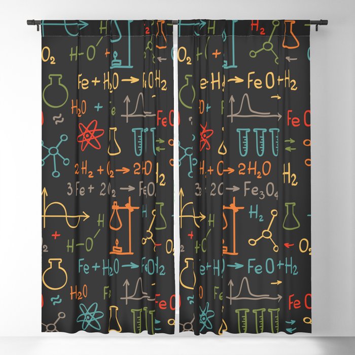 Hand draw chemistry on black background. Vintage seamless pattern.  Blackout Curtain
