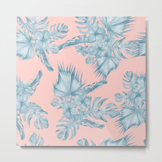Dreaming of Hawaii Pale Teal Blue on Millennial Pink Metal Print