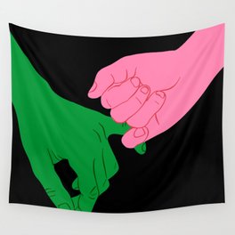 Colorful people holding hands flat cartoon illustration print Wall Tapestry