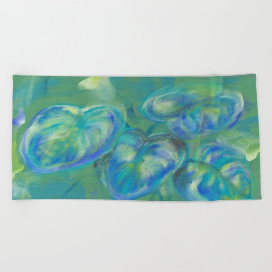 Green and White Spring Leaves Beach Towel