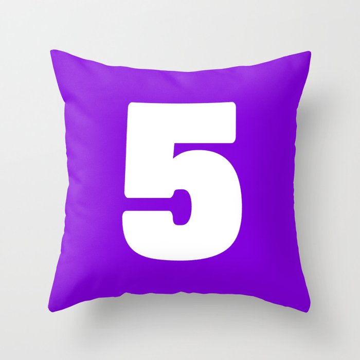 5 (White & Violet Number) Throw Pillow